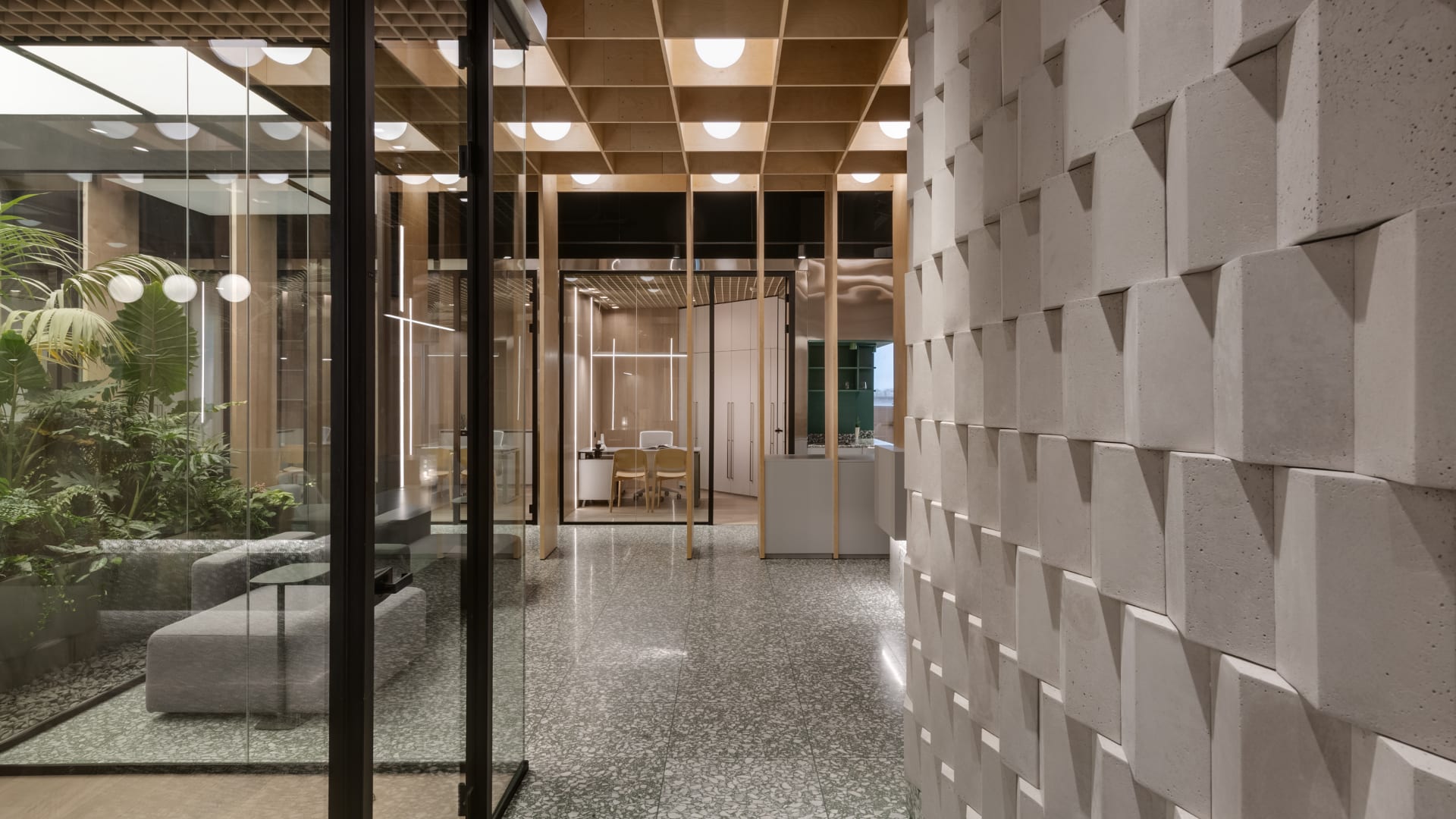 Tel Ad — corridor with 3D concrete wall